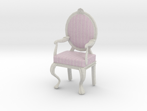 1:12 Scale Pink Striped/White Louis XVI Chair in Full Color Sandstone