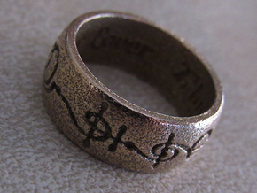 "T'hy'la" Vulcan Script Ring - Engraved Style in Polished Bronzed Silver Steel: 7 / 54