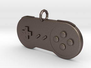 Super Nintendo Controller pendant in Polished Bronzed Silver Steel