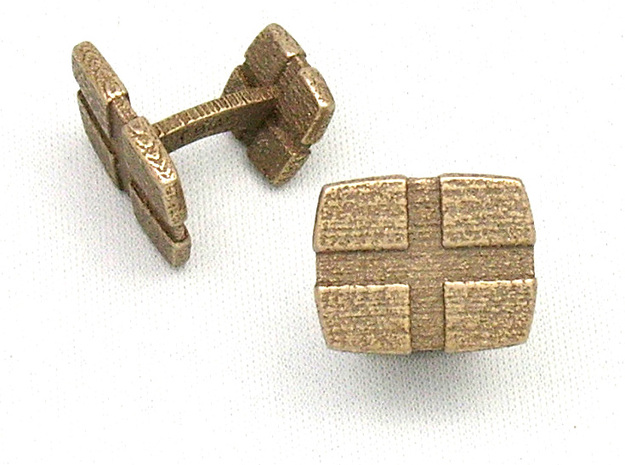 CheckeredCufflinks in Polished Bronzed Silver Steel