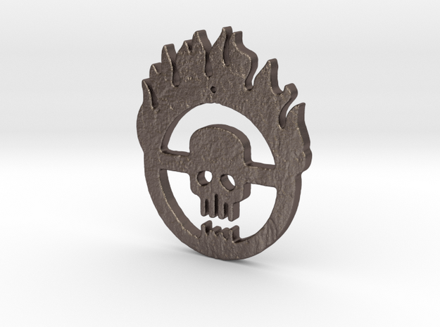 flaming skull in Polished Bronzed Silver Steel