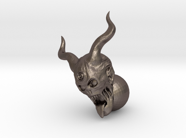 Demon Head Knob in Polished Bronzed Silver Steel