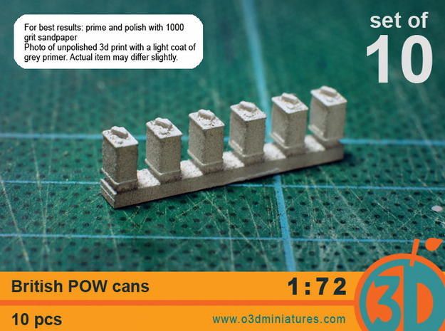 British POW cans 1/72 scale pack of 10 in Tan Fine Detail Plastic