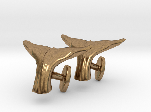 Whale tail cufflinks in Natural Brass