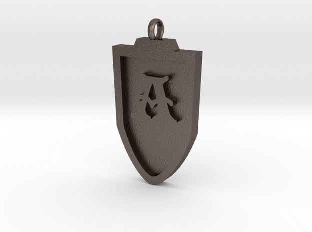 Medieval A Shield Pendant in Polished Bronzed Silver Steel