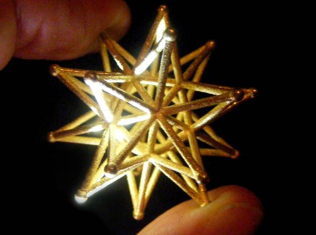 Stellated Icosahedron 40mm Sacred Geometry in Polished Gold Steel