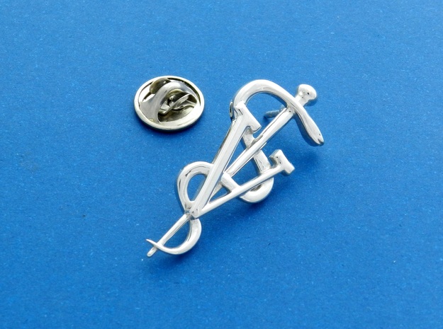 Rod Of Asclepius Veterinarian Lapel Pin in Fine Detail Polished Silver
