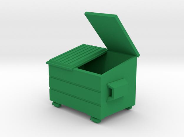 Dumpster Open Lid - HO 87:1 Scale in Green Processed Versatile Plastic