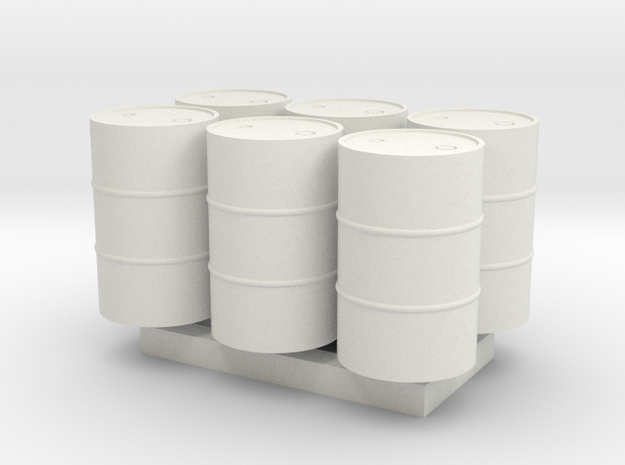 55 Gal Drum - HO 87:1 Scale Qty (6) in White Natural Versatile Plastic