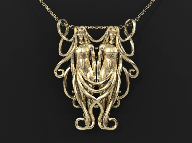 Gemini Zodiac Pendant in 14k Gold Plated Brass