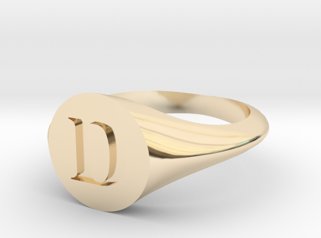 Letter D - Signet Ring Size 6 in 14k Gold Plated Brass