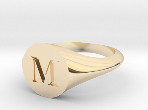 Letter M - Signet Ring Size 6 in 14k Gold Plated Brass