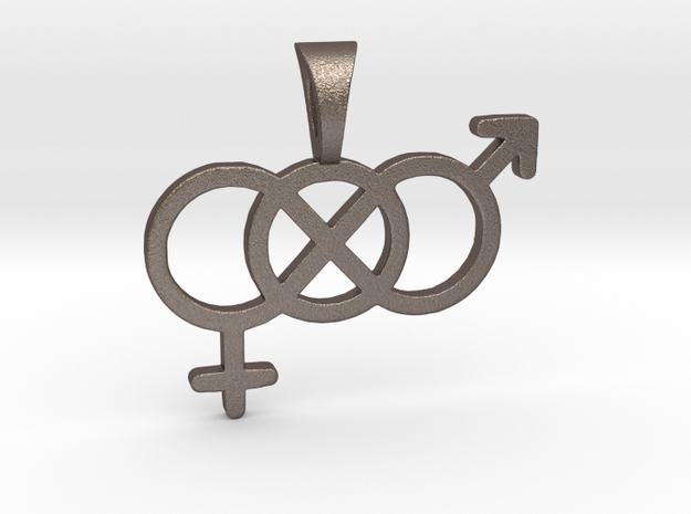 Genderfluid / Genderqueer Pride Symbol Pendant in Polished Bronzed Silver Steel