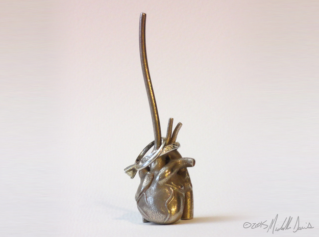 Anatomical Heart Ring Holder in Polished Bronzed Silver Steel