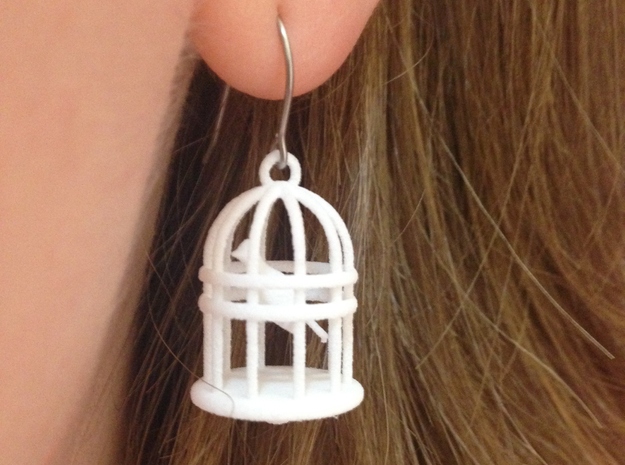 Bird Cage Earrings in White Natural Versatile Plastic