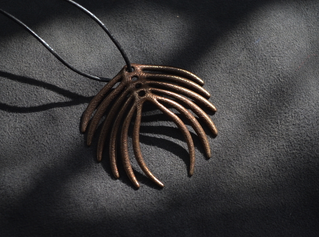 Abstract Feather Pendant in Polished Bronze Steel