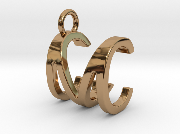Two way letter pendant - CM MC in Polished Brass