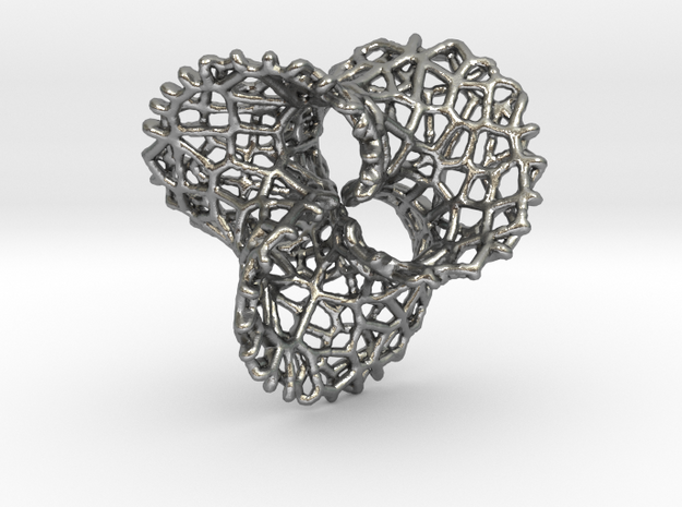 Scherk 7 Voronoi Mesh Pendant - 25mm in Natural Silver