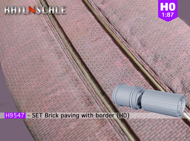 SET Brick paving with border (H0) in Tan Fine Detail Plastic