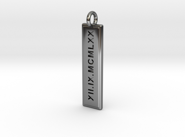 The Date Pendant in Fine Detail Polished Silver