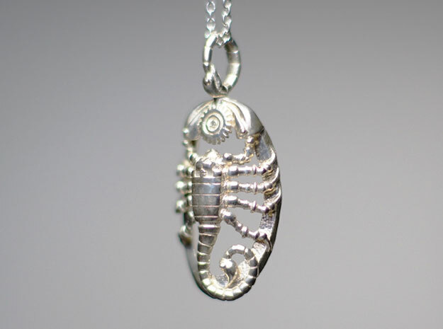 Mech Scorpion Pendant in Polished Silver