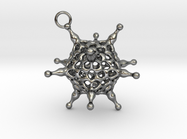 Adenovirus pendant or earring with loop in Fine Detail Polished Silver