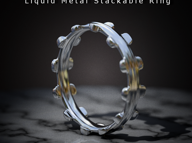 Liquid Metal Stackable Ring in Polished Bronzed Silver Steel