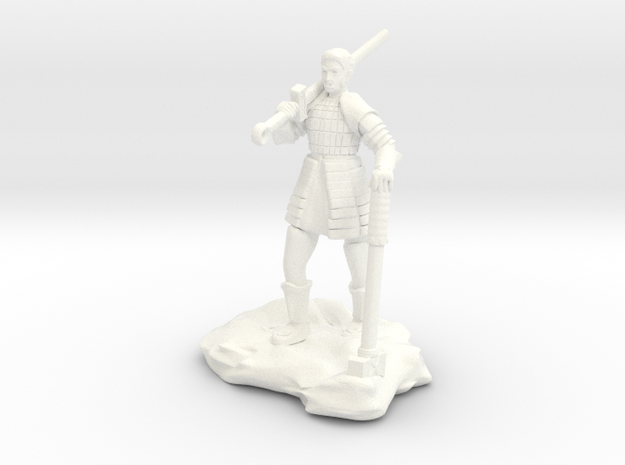 Half Orc In Splint With Sword And Hammer in White Processed Versatile Plastic