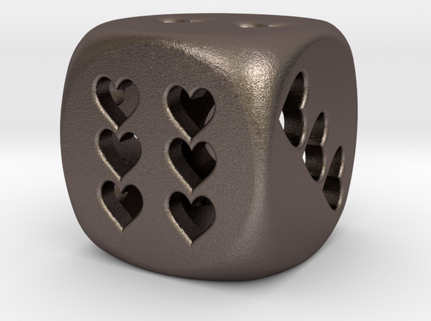 Dice hearts hollow in Polished Bronzed Silver Steel