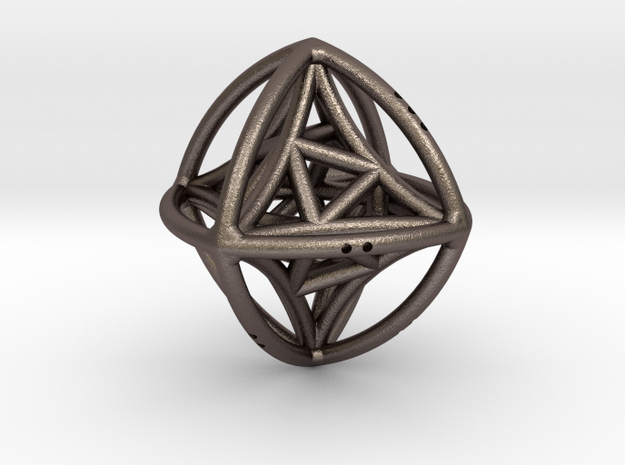 Double Octahedron with included Icosahedron in Polished Bronzed Silver Steel