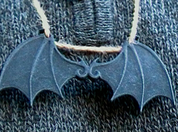 Bat wings 2 ring pendant in Black Natural Versatile Plastic