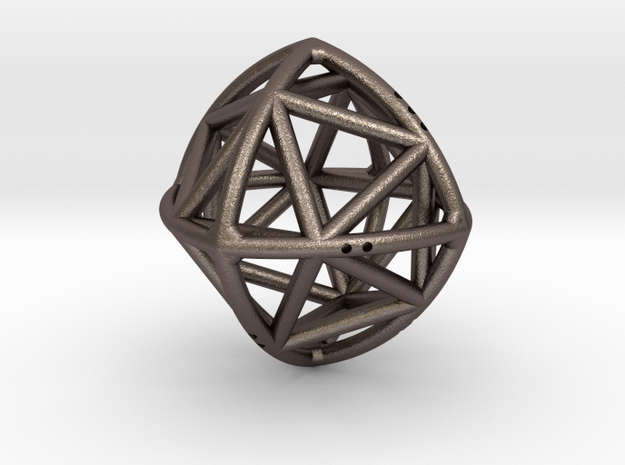 Convex Octahedron with included Icosahedron in Polished Bronzed Silver Steel