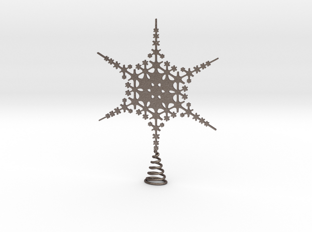 Sparkle Snow Star - Fractal Tree Top - HP2 - L in Polished Bronzed Silver Steel
