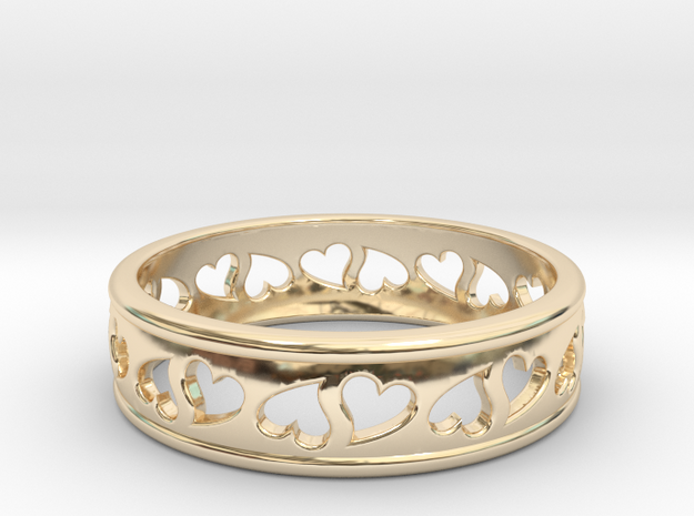 Size 9 Hearts Ring B in 14k Gold Plated Brass