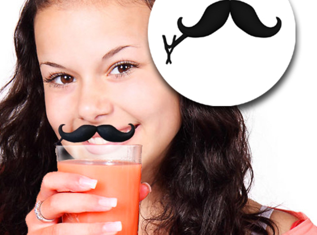 Mustache Drink ID Clip - Droopy Handlebar Style (P in Black Natural Versatile Plastic