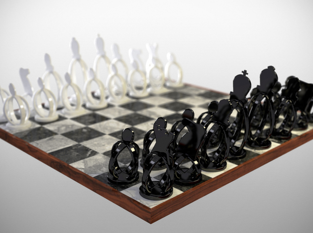 Wireframe Chess set in Black Natural Versatile Plastic