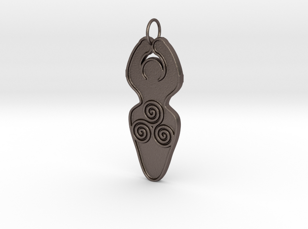 Spiral of Life Goddess Symbol Pendant in Polished Bronzed Silver Steel