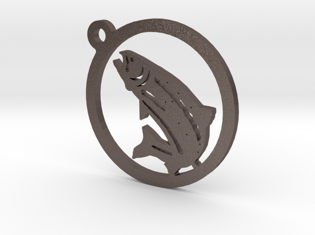 Fish Keychain 1 in Polished Bronzed Silver Steel