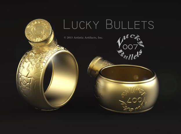 007 Lucky Bullets -Size 7.5 in 18k Gold Plated Brass