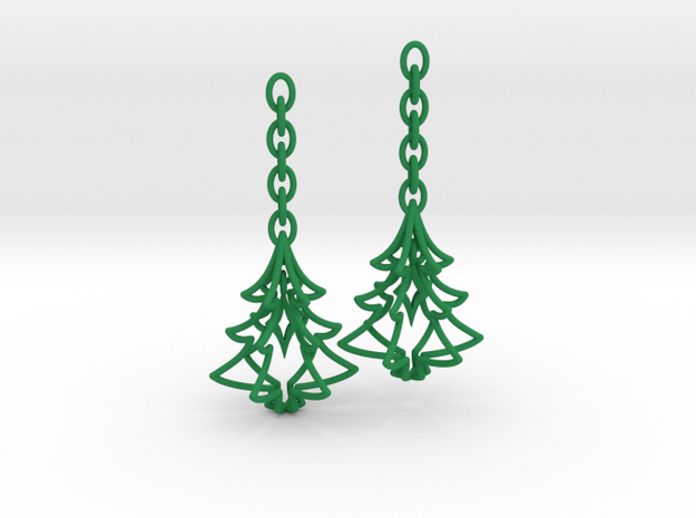 Christmas Tree Star Earrings in Green Processed Versatile Plastic