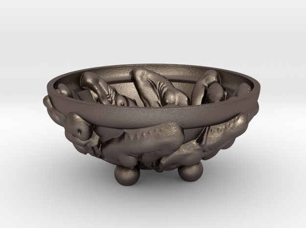 Elastic Life-cycle Bowl, 4 inch - Fine Art Sculpt. in Polished Bronzed Silver Steel