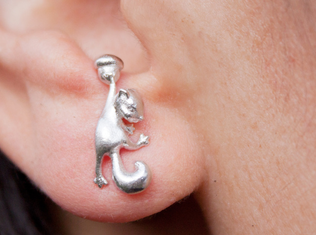 Squirrel Earrings in Natural Silver