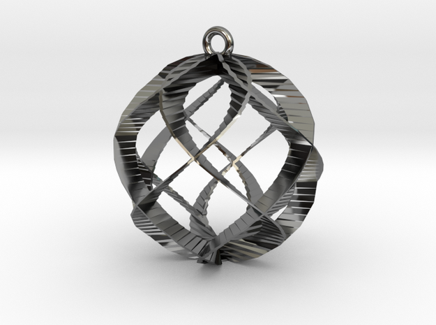 Spiral Sphere Ornament  in Fine Detail Polished Silver