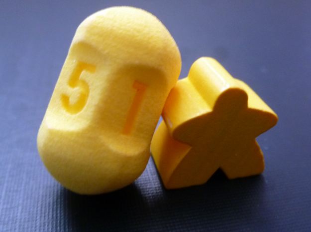 Five sided roller dice in Yellow Processed Versatile Plastic