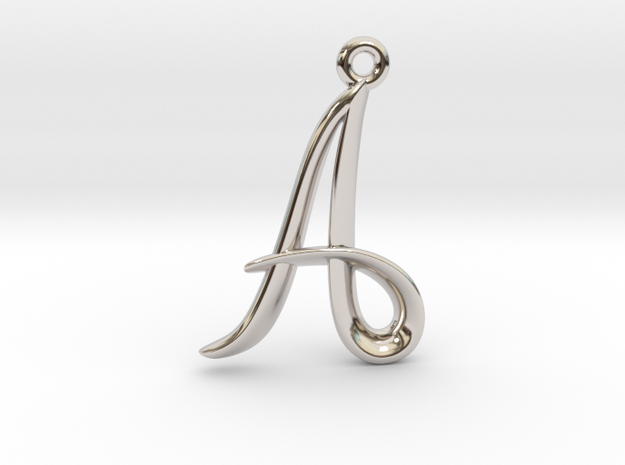 A Initial Charm in Rhodium Plated Brass