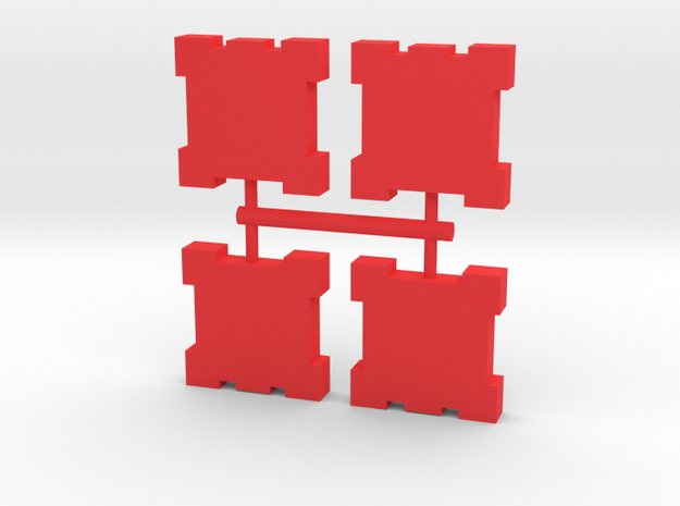 Game Piece, Square Walls, 4-set in Red Processed Versatile Plastic