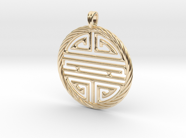 Shou Symbol Jewelry Pendant in 14K Yellow Gold