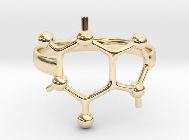 Caffeine Molecule ring - Size 7  in 14K Yellow Gold