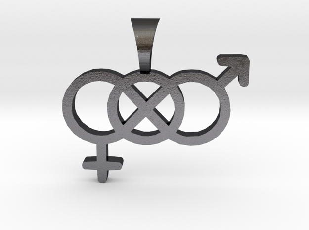 Smaller Genderfluid / Genderqueer Symbol Pendant in Polished and Bronzed Black Steel