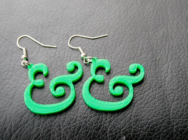 Ampersand Earrings (Caslon Pro Italic) in Green Processed Versatile Plastic